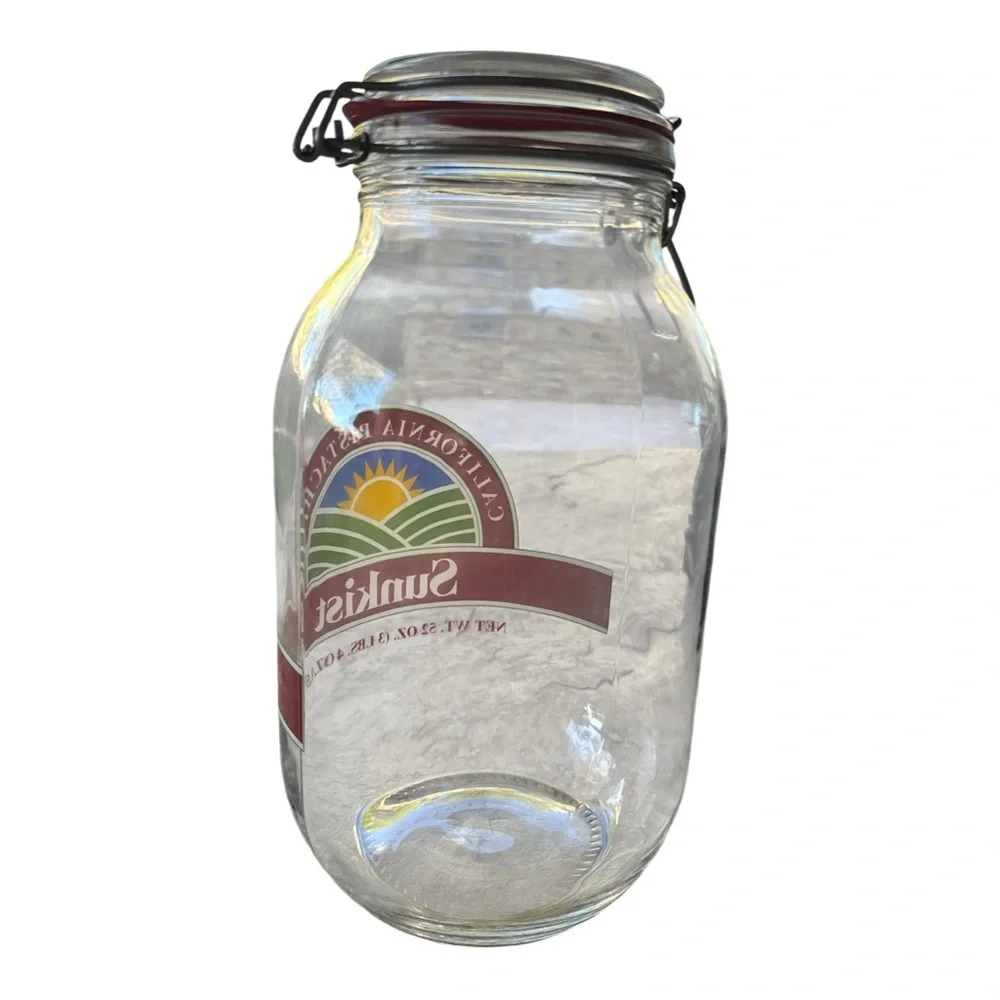 Vintage Sunkist California‎ Pistachios 3L Glass Jar Hinged Lid Storage Canister